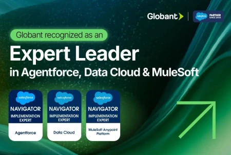 Globant es reconocido como socio experto de Salesforce por su dominio de MuleSoft, Data Cloud y Agentforce